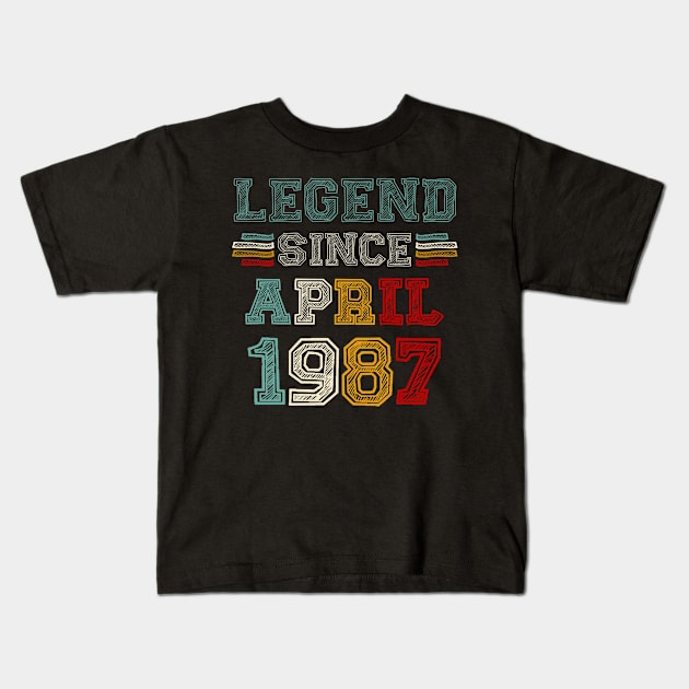 36 Years Old Legend Since April 1987 36th Birthday Kids T-Shirt by louismcfarland